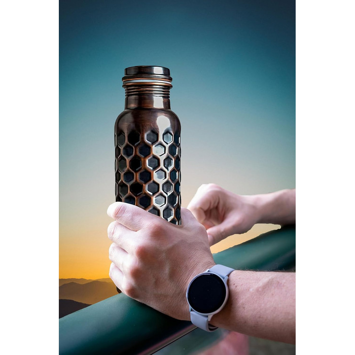 Аюрведична мідна пляшка для води, герметична, повністю натуральна мідна посудина, 900 мл/30 унцій, дизайн 900 мл 10