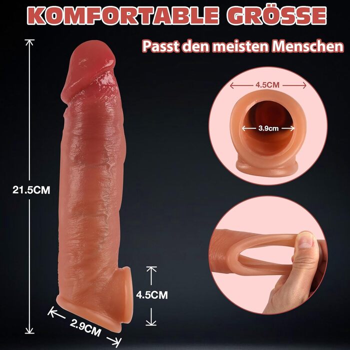 Насадка на пеніс Warmfeel, 22 см, силіконова, реалістична, для збільшення розміру та продовження ерекції