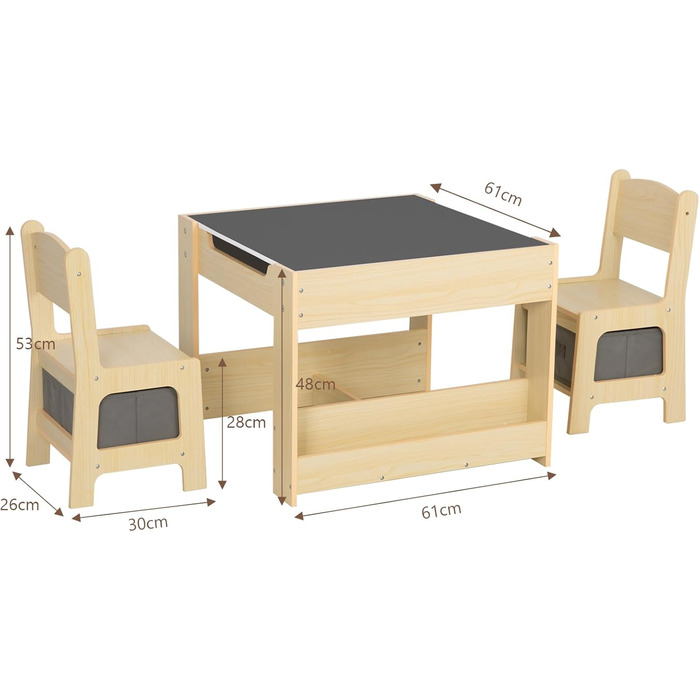 Дитячий стіл OOOK 4-в-1 з 2 стільцями, комплект дитячого столу та стільців, робочий стіл з дошкою для гри в білі та чорні дошки, шухлядою для зберігання та книжковою полицею, комплект дитячих сидінь для дитячих кімнат та ігрових кімнат