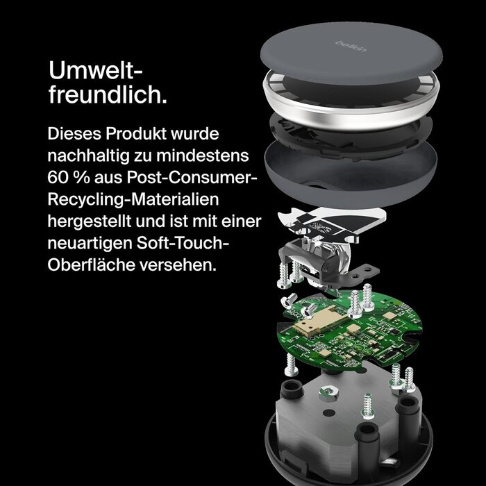 Бездротова зарядна станція Belkin BoostCharge Pro 2-в-1 з MagSafe (15 Вт), зарядний пристрій MagSafe, сумісний з iPhone серій 16,