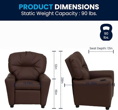 Дитяче крісло Flash Furniture, сучасне, з підсклянником, шкіра, коричнева LeatherSoft