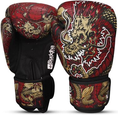 Боксерські рукавички BUDDHA FIGHT WEAR Dragon, призначені для тренувань та спарингів з муай-тай, кікбоксингу та фітнесу - чоловічі та жіночі - різні кольори - 300 г, 300 г, 350 г, 350 г, 360 г червоні, 350 г