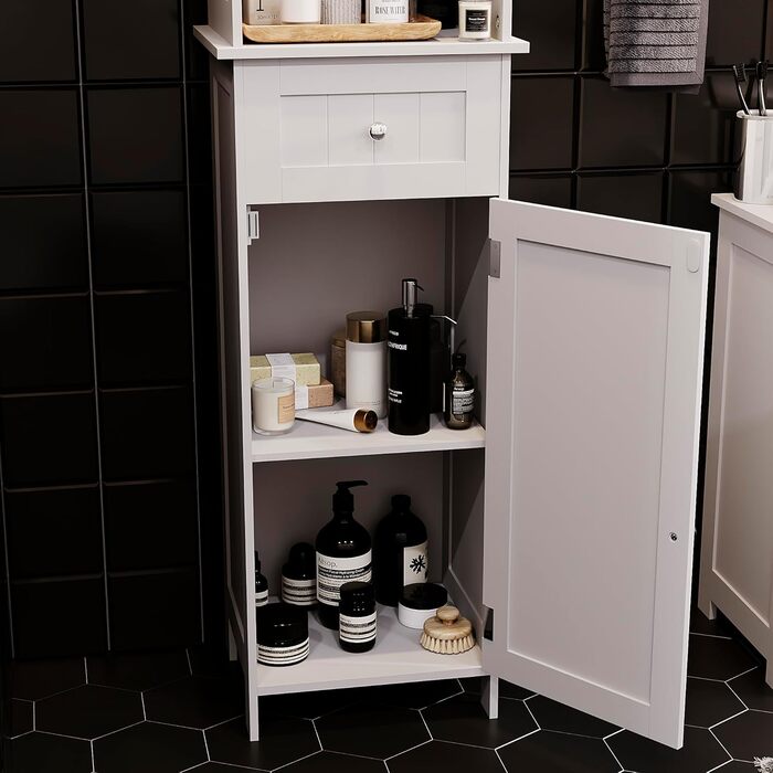 Висока шафа для ванної кімнати Vida Priano з дзеркалом, шафа для зберігання речей, висока підлогова шафа, білий колір Milano, висока біла