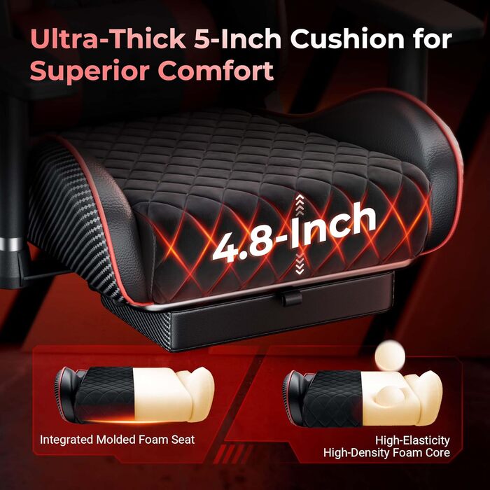 Ергономічне ігрове та офісне крісло seenda GCPro-10, безступеневе регулювання 145 з підставкою для ніг, суцільнометалевий каркас до 150 кг, 2D підлокітники, подушка для голови та попереку, чорно-сірий (чорний червоний)