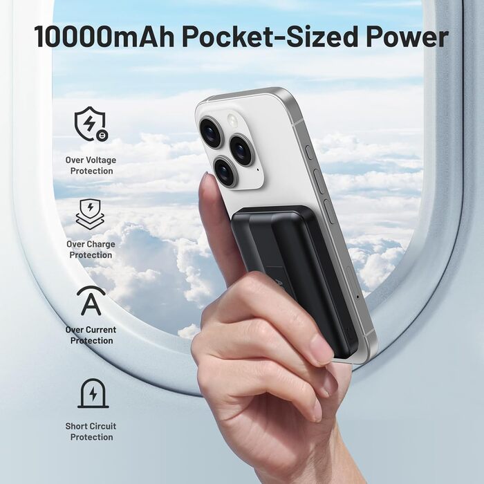 Магнітний зовнішній акумулятор, бездротовий Power Bank 22.5W PD швидка зарядка зі світлодіодним дисплеєм, складаний акумулятор для iPhone 16/15/14/13/12/Mini/Pro/Pro Max Black, 10000mah