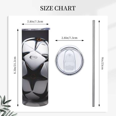 Кухоль з прямою трубочкою, 590 мл, чорно-білий, з футбольним принтом, дорожній кухоль, підходить для кемпінгу, офісу та дому
