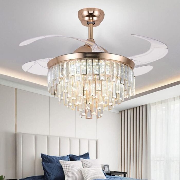 Тихий вентиляторний світильник Висувна кришталева люстра стельовий вентилятор Висувні стельові вентилятори з підсвічуванням Пульт
