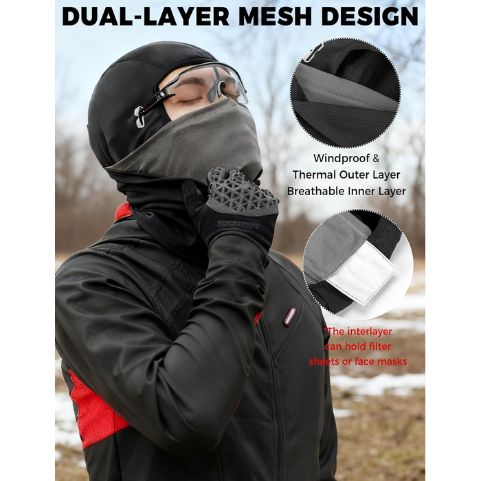 Зимова флісова балаклава ROCKBROS, вітрозахисна лижна маска для чоловіків та жінок, капюшон для шолома, зимова маска для катання на лижах, бігу, велоспорту та мотоциклі