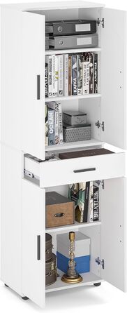 Багатофункціональна шафа KOMTO шириною 60 см - Біла шафа, гардеробна з 1 шухлядою, висока шафа, офісна шафа, книжкова шафа з 4 дверима Порто 180 x 34 x 60 см Білий Порто 180 см