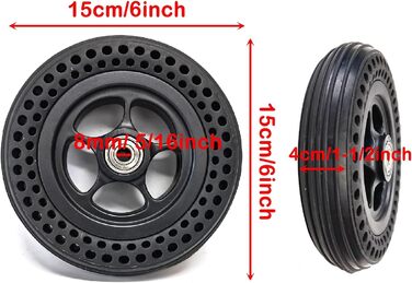Пара 6-дюймових коліс інвалідного візка переднє колесо, 6x1 1/4 стільникових твердих гумових коліс електричного інвалідного візка запчастини, підшипник 5/16 '(8 мм) для заміни електричного інвалідного візка 6 дюймів / 15 см Чорний, 1