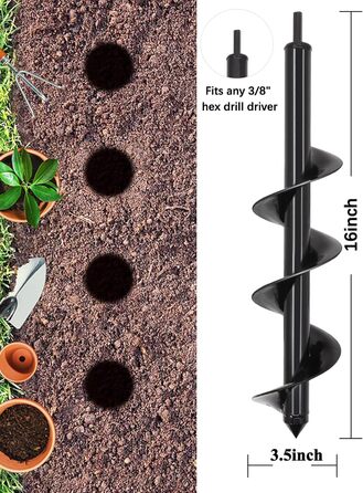 Бури для ґрунту для дриля, 5x809x40 см. Садовий бур для шуруповерта, інструмент для копання ям для посадки, міцний бур-шнек для квіткових горщиків та рослин, спіральний бур 5x809x40 см, чорний., 2 шт.