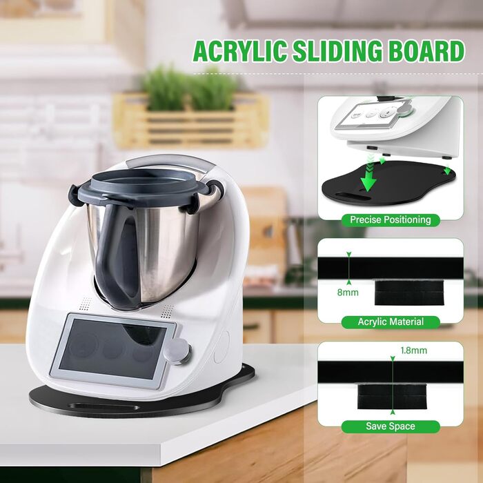 Розсувна дошка для Thermomix TM5/TM6, акрилова ковзаюча дошка преміум-класу, рухома та надійна підставка без зусиль (чорна)