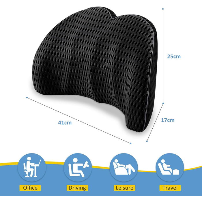 Поперекова опорна подушка для автомобіля, ортопедична поперекова подушка, поперекова опора з піни з ефектом пам&39яті для автомобіля, офісні крісла, інвалідні візки (чорна)