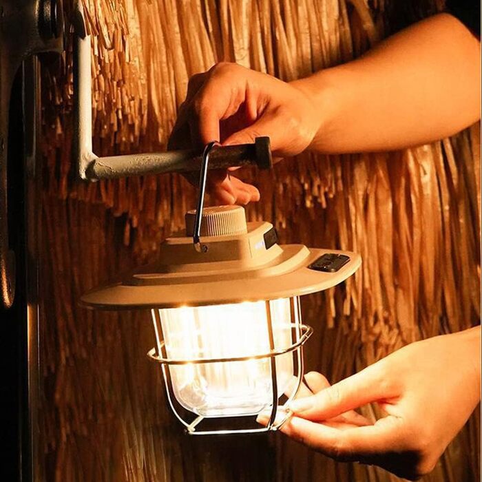 Світлодіодний ліхтар для кемпінгу, ретро кемпінговий ліхтар, світлодіодний ліхтар для намету, акумуляторний портативний акумулятор, водонепроникний, безперервного затемнення для кемпінгу, намету, походів, риболовлі (чорний)