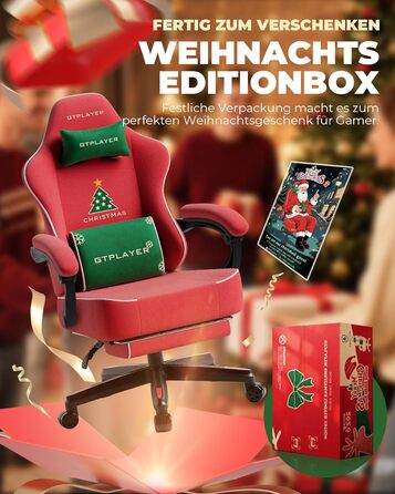 Ігрове крісло GTPLAYER з різдвяним мотивом, ігрове крісло з підставкою для ніг, надзвичайно широке сидіння, з пір&39яною подушкою, вантажопідйомність 150 кг для великих та сильних людей Оксамит