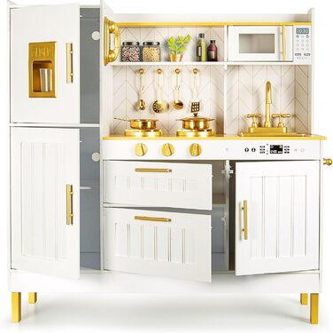 Сучасна дерев&39яна дитяча кухня Leomark з аксесуарами золото Стильна ігрова кухня з духовкою, мийкою та аксесуарами Дерев&39яна і
