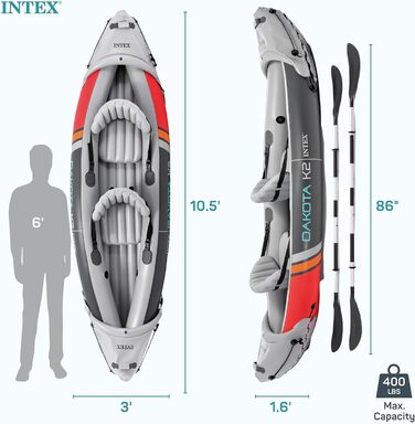Надувний каяк INTEX Dakota K2 для двох осіб з веслами 86 дюймів та насосом