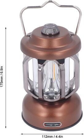 Ретро-світлодіодний кемпінговий ліхтар, тип C, акумуляторний, вінтажний кемпінговий ліхтар, портативні кемпінгові ліхтарі та ліхтарі, 3 режими, з регульованою яскравістю, з гачком, світлодіодний наметовий ліхтар для саду (коричневий)
