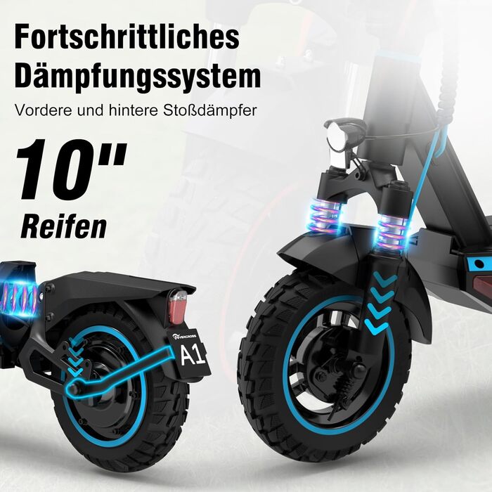 Електросамокат EVERCROSS з допуском до дорожнього руху (ABE), двигун 500 Вт, 10-дюймові позашляхові вакуумні шини, акумулятор 46,8 В 716,04 Втгод із запасом ходу до 70 км, складаний електросамокат для дорослих із застосунком та світлодіодним дисплеєм