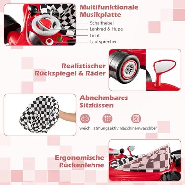 Складані дитячі ходунки, дизайн гоночного автомобіля, з 3 регульованими висотами, знімним музичним підносом та сидінням, допоміжний пристрій для ходьби для малюків 6-14 місяців (червоні)