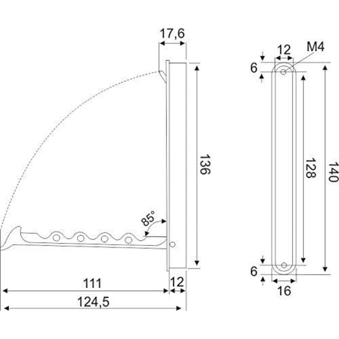 Складний гачок Gedotec металевий чорний матовий MITAL вбудований гачок складний Розміри 140 x 16 мм Вантажопідйомність кг Вентиляц
