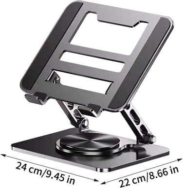 Підставка для ноутбука на стіл З охолодженням, з поворотною базою на 360 Регульований тримач для планшета - для роботи, навчання, дому, ігор, для чоловіків, жінок, дорослих. Чорний колір