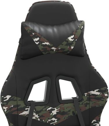Геймерське крісло з підставкою для ніг, обертове, чорний камуфляж, штучна шкіра, регульована висота спинки, ергономічне, зручне, міцний матеріал, брудовідштовхувальне, функція повороту на 360 градусів, 36,5 x 42 см (Ш x Г), зелений колір