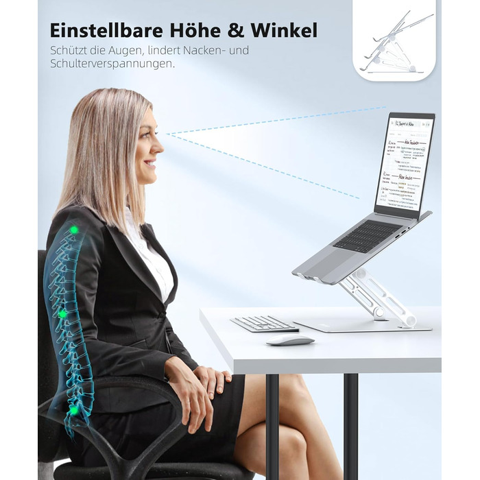 Підставка для ноутбука BoYata з регульованою висотою, ергономічна, з вентиляцією для столу, сумісна з MacBook Pro/Air, Dell, HP, Acer та іншими ноутбуками 10-17 дюймів