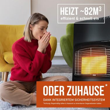 Газовий обігрівач потужністю 4200 Вт - газова духовка/керамічний газовий обігрівач, включаючи регулятор тиску газу, газовий шланг/інфрачервоний керамічний пальник/газовий обігрівач, для газових балонів з бутаном або пропаном до 15 кг (чорний)