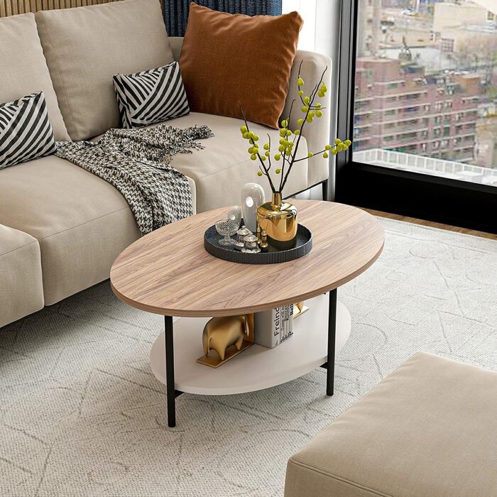 Журнальний столик Fredericia, овальний стіл для вітальні, приставний столик, під дуб, білий диванний столик з нижньою полицею