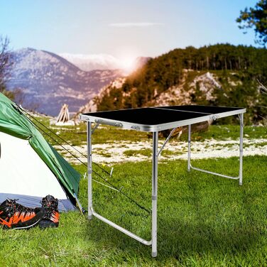 Складаний багатофункціональний стіл, багатоцільовий стіл, кемпінговий стіл, розкладний стіл, ринковий стіл, стіл з регульованою висотою для обклеювання шпалерами, бічний столик для кемпінгу в саду для фестивалів та ринків (чорний 120 x 60 см)