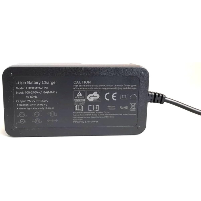 Швидкий зарядний пристрій Enerpower 6S Li-Ion 25.2V для Segway Ninebot Kids Zing E8 E10 E12 / C-Series C2, C8, C9, C10, C15, C20 / E-Series E2, E2 Plus, E8, E10. Круглий роз&39єм 5.5 x 2.1 мм (сертифікований GS)