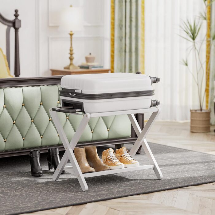 Багажник, складний бамбуковий багажник з полицею для гостьових кімнат, спалень, готелів, шаф (білий)