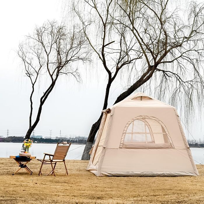 Надувний кемпінговий намет з ручним насосом. Легке встановлення. Водонепроникний та вітрозахисний надувний намет для 2-10 осіб. Надувний намет/будинок/каюта Oxford для глемпінгу (240*240*190 см).