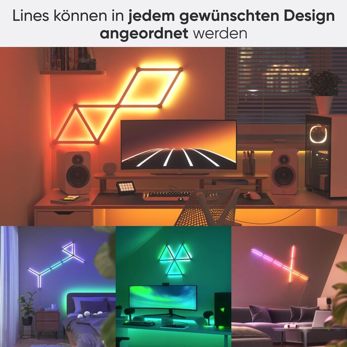 60 Degree Starter Kit, 15 Smart LED RGBW Light Strips - Modular WiFi 16 Million Colours Wall Light Indoor, Music & Screen Sync, Works with Alexa Google Apple, for Decoration and Gaming, 60 Degree Starter Kit, 15 Smart LED RGBW Light Strips - Modular WiFi 