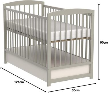 Дитяче ліжечко/спальне місце Love For Sleep 120x60 см з поролоновим матрацом сірого кольору, дитяче ліжко Jacob, дерев&39яне - Дитяче ліжко, Ліжечко-трансформер