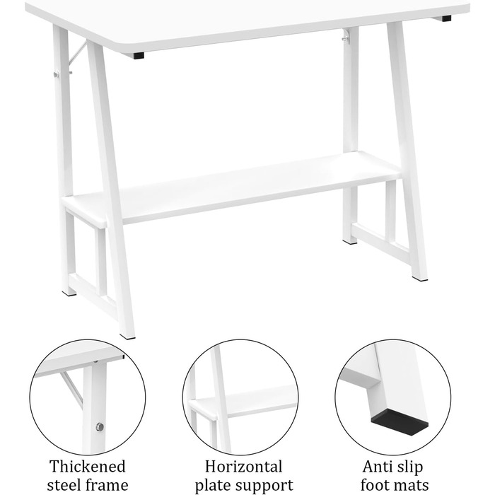 Білий стіл з книжковою полицею, комп&39ютерний стіл з полицею, комп&39ютерний стіл з полицею, ергономічний стіл для ноутбука, офісний стіл 80x50x73см, робочий стіл для домашнього офісу, вітальня білий 80x50x73см
