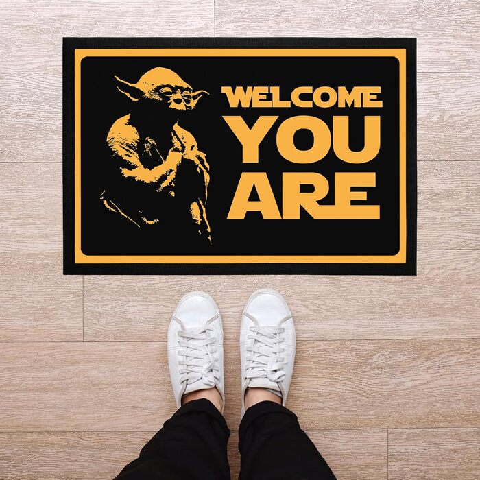 Килимок для дверей MoonWorks з написом Ласкаво просимо - пародія на науково-фантастичний фільм, нековзний та миється, чорний, 60x40 см