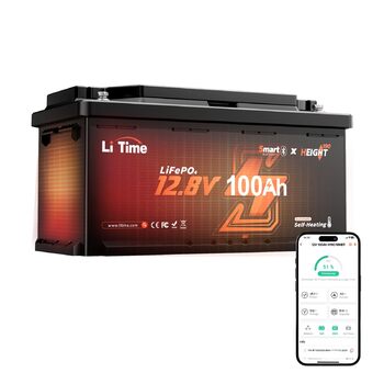 Акумулятор LiTime 12V 100Ah LiFePO4 з Bluetooth, розмір H190, 200A BMS, інтелектуальне нагрівання, 2C розряд, літій-іонний акумулятор 1280 Втгод, макс. 15000 циклів, ідеально підходить для автофургона, розмір DIN H8 L5, для кемпінгу 12V100Ah H190 2C Bluet