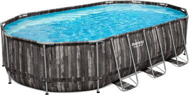 Басейн Bestway Power Steel Frame Pool Complete with Filter Pump 610 x 366 x 122 см, Wood Look (Bog Oak), Oval