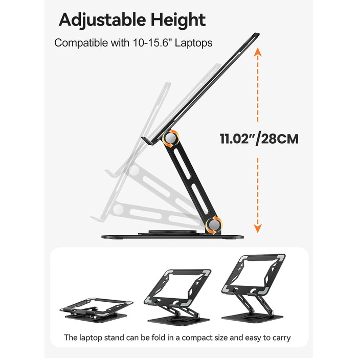 Підставка для ноутбука на стіл, регульована, з поворотним на 360 основами, ергономічна підставка для покращення постави, сумісна з MacBook Pro, Air та всіма ноутбуками від 10 до 15.6 дюймів Чорна