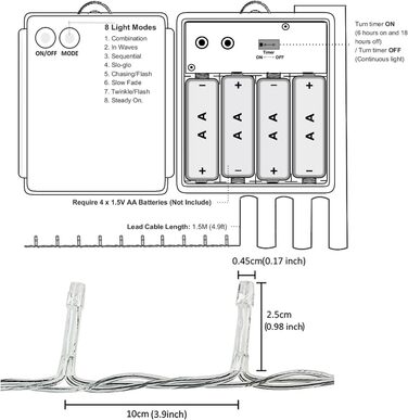 Світлодіодні гірлянди на батарейках, 8 режимів та таймер YOSION