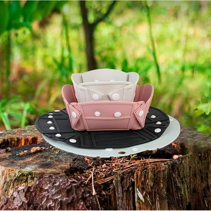 Складана силіконова миска та тарілка з 3 положеннями - Ідеально підходить для кемпінгу, пляжних та гірських походів - Герметична та універсальна, упаковка з 2 шт. (чорна)