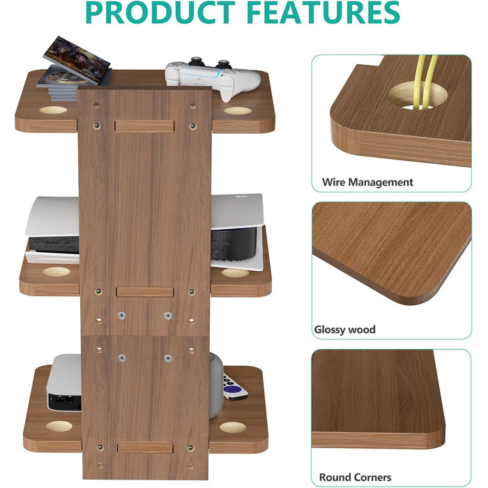 Плаваючі полиці для розважального центру WALI, витримує до 10 кг, полиця для телевізора з посиленою деревиною для DVD-програвачів, кабельних приставок, ігрових консолей, аксесуарів для телевізорів (CS201N), 1 полиця, 3 полиці