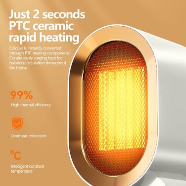 Портативний обігрівач потужністю 1200 Вт, дитячий обігрівач, тихий, 2 режими нагріву, керамічний PTC обігрівач, захист від перегріву та перекидання для тата, офісу, дому, спальні, білий