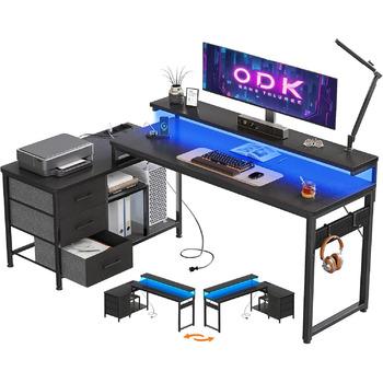 Г-подібний письмовий стіл ODK, 174 x 100 см, метал / дерево, чорний