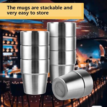 Набір із 6 чашок з нержавіючої сталі, чашка з нержавіючої сталі об&39ємом 300 мл, срібна кемпінгова чашка розміром 9,5x8,2 см для дому, ресторану, вечірки, кемпінгу