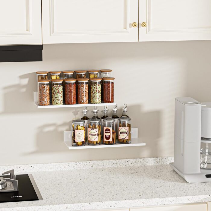 Біла настінна полиця, не потребує свердління, комплект з 2 шт. , сучасна металева плаваюча полиця, настінна полиця для ванної кімнати, декоративна клейка настінна полиця для вітальні, спальні, їдальні, офісу, біла 30 см, 30