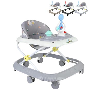 Дитячі ходунки з ігровою приставкою, регульовані по висоті, зручне сидіння, для хлопчиків та дівчаток віком 6-36 місяців (сірий VII)