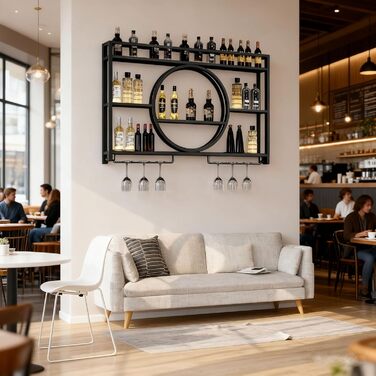 Металева винна полиця, підвісна полиця для пляшок барні полиці, настінні винні полиці для бару, ресторану, використання в приміщенні (чорна, 100 * 15 * 80) 100*15*80 чорний